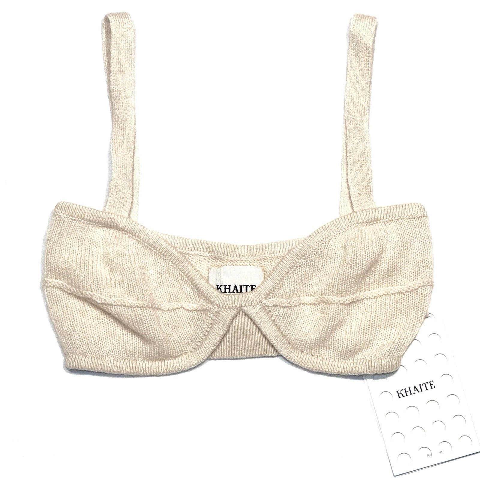 KHAITE Womens Eda Cashmere Knit Bralette Top Custard Ivory (MSRP $540)