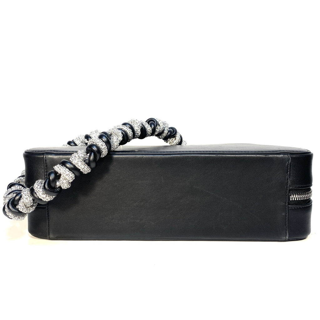 KARA Rhombus Zip Leather Rhinestone Jewel Strap Shoulder Bag Black (MSRP $525)