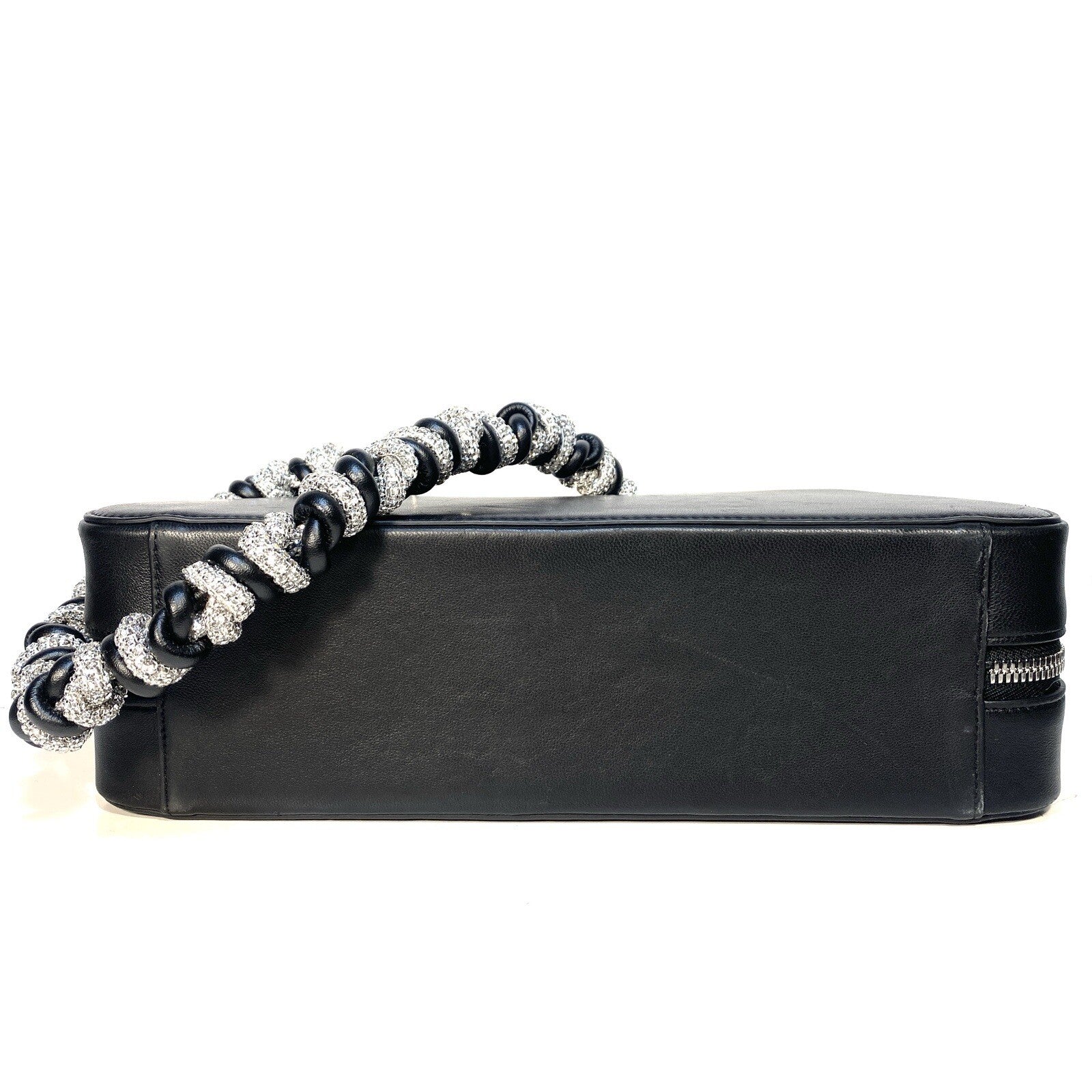 KARA Rhombus Zip Leather Rhinestone Jewel Strap Shoulder Bag Black (MSRP $525)
