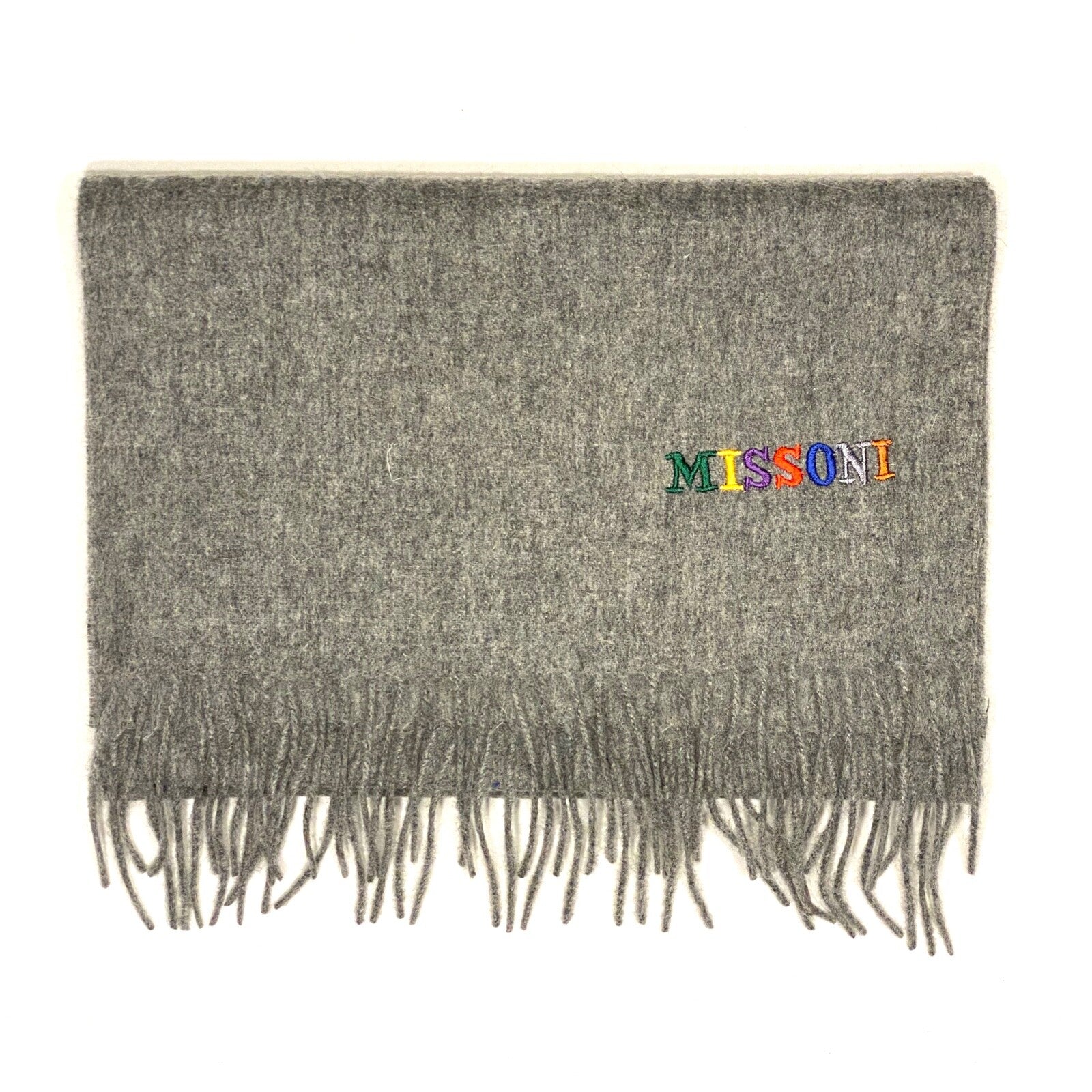 MISSONI Mens Womens Wool Fringe Scarf Multicolor Logo Black Gray Red