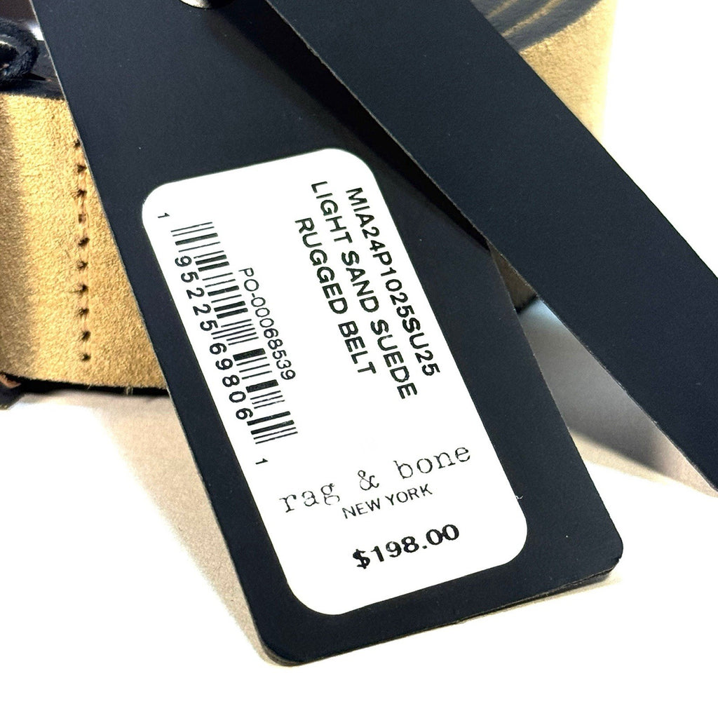 RAG & BONE Mens Rugged Suede Leather Belt Light Sand Beige (MSRP $198)