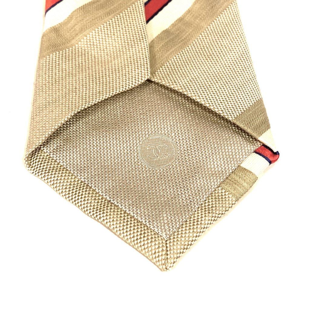 CHANEL Mens Striped Logo Silk Linen Monogram Tie Red White Beige (MSRP $210)