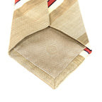 CHANEL Mens Striped Logo Silk Linen Monogram Tie Red White Beige (MSRP $210)