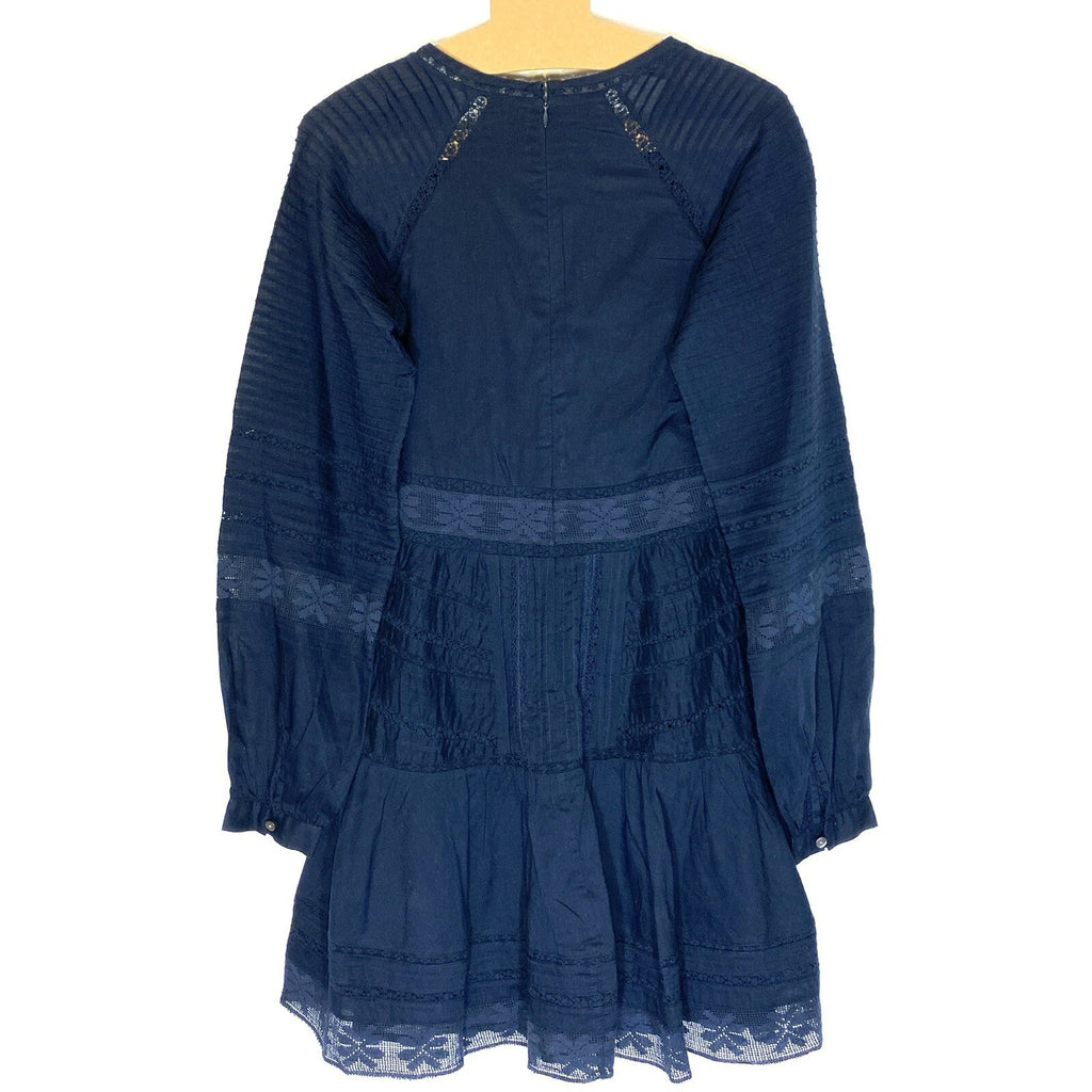 VERONICA BEARD Addilyn Long Sleeve Button V Neck Mini Dress Ink Blue (MSRP $498)