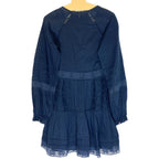 VERONICA BEARD Addilyn Long Sleeve Button V Neck Mini Dress Ink Blue (MSRP $498)