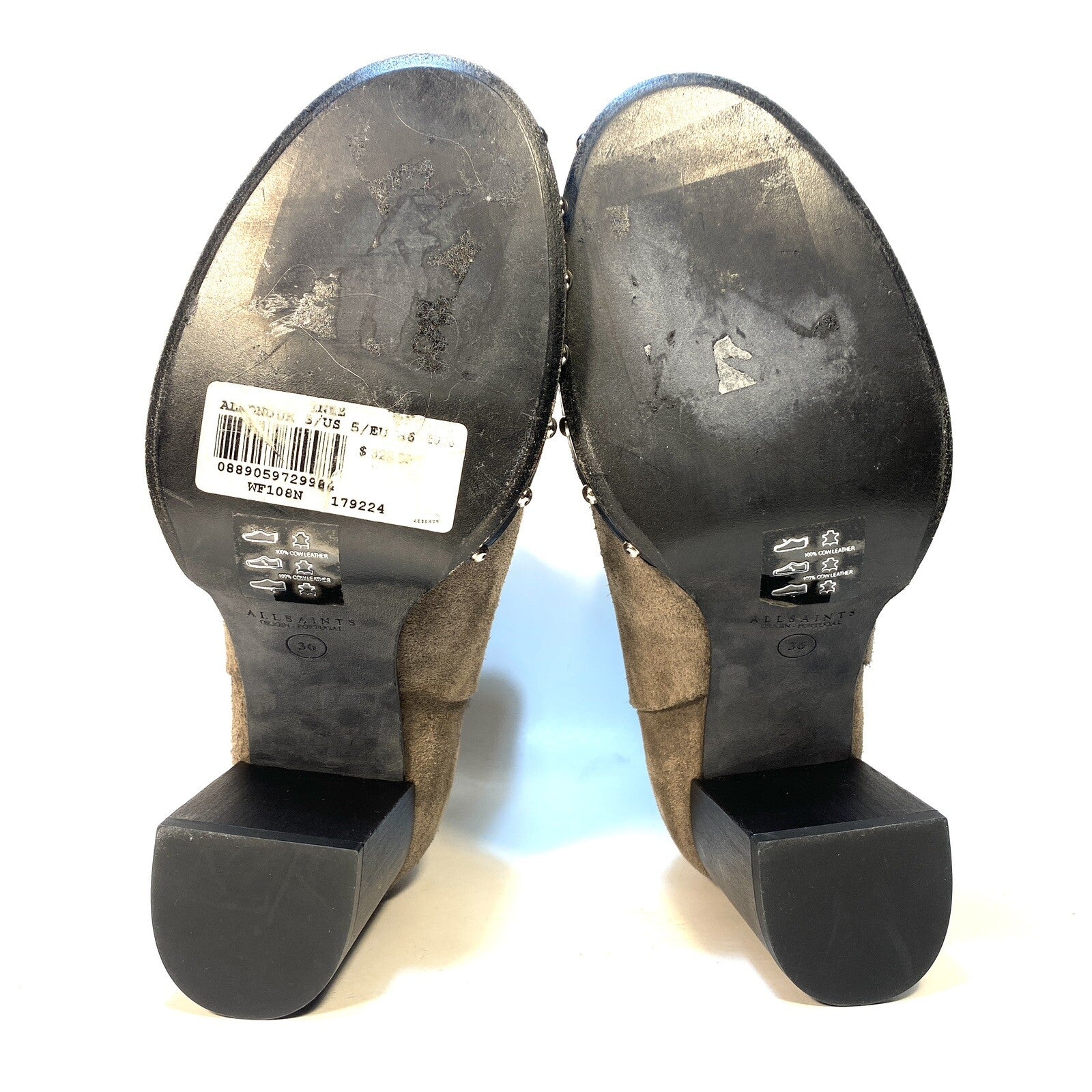 ALL SAINTS Womens Inez Suede Leather Zip Heeled Ankle Boots Grey 36 (MSRP $328)