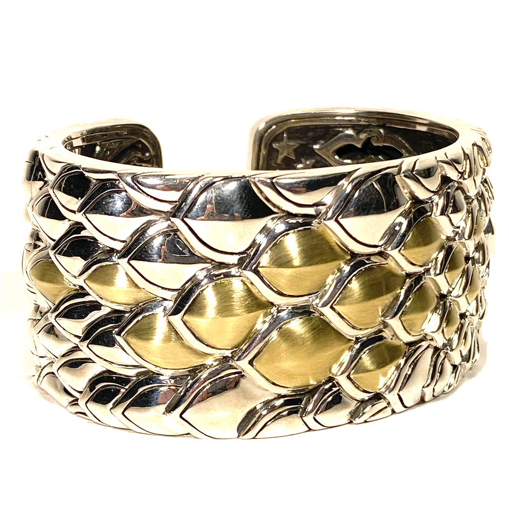 JOHN HARDY Womens 18k Gold .925 Silver Naga Scales Kick Cuff (MSRP $2,995)