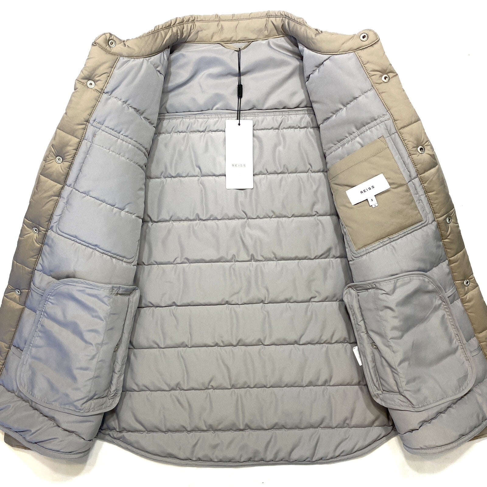 REISS Mens Chasey Light Quilted Puffer Jacket Stone Beige (MSRP $375)