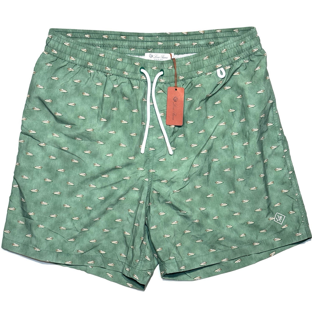 LORO PIANA Mens Bay Boats Print Swim Trunks Shorts Green (MSRP $580)