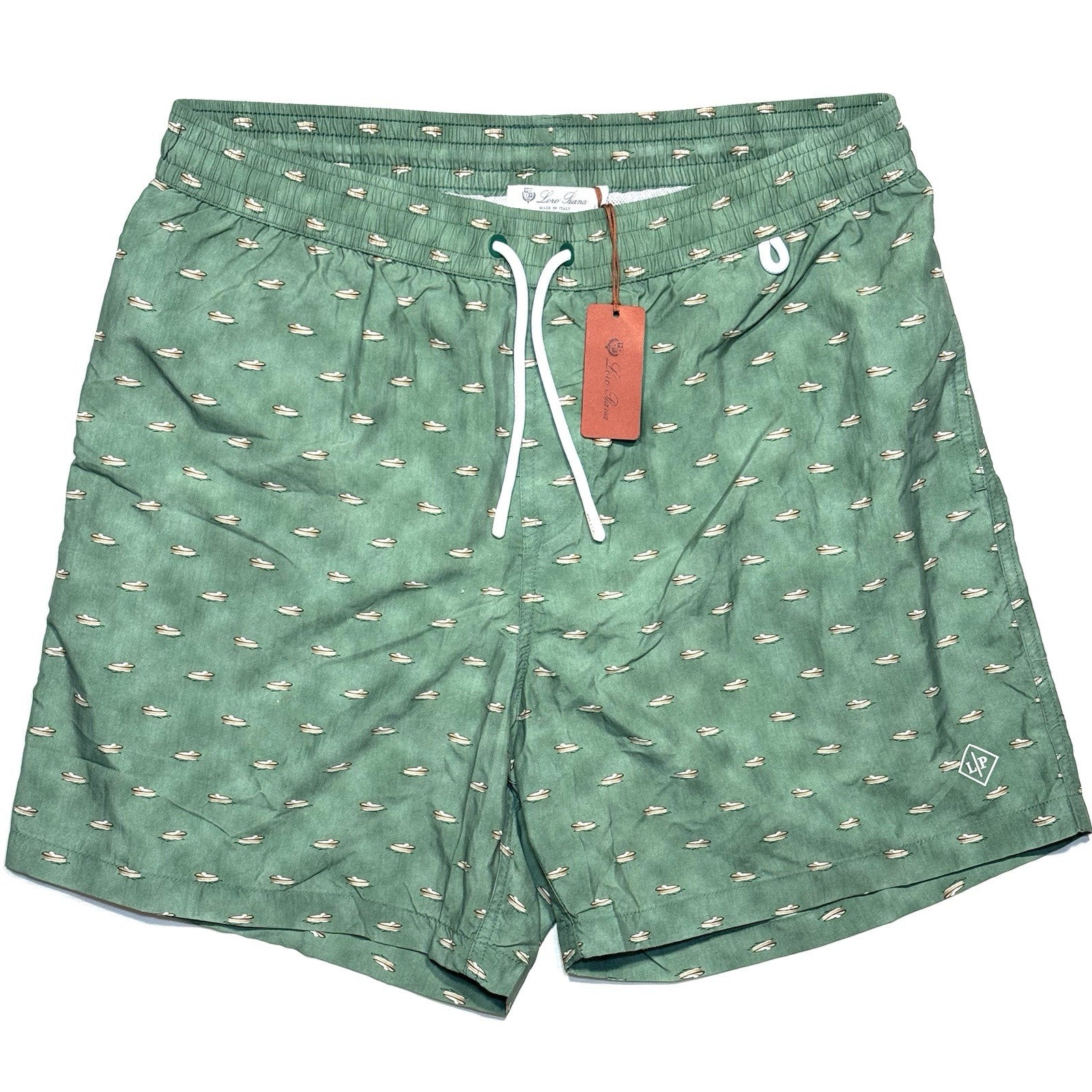 LORO PIANA Mens Bay Boats Print Swim Trunks Shorts Green (MSRP $580)