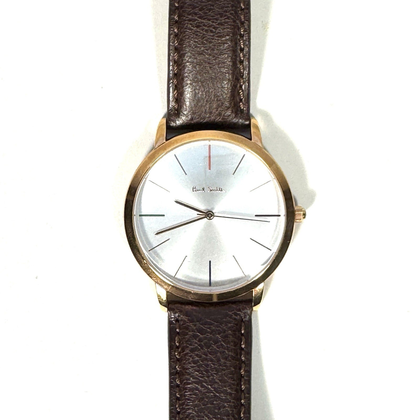 PAUL SMITH Mens Leather Strap Stainless Watch Bronze Brown 38mm (MSRP $325)