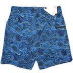 PRANA Mens 7in Fenton Board Shorts Swim Trunks Black Waves Blue (MSRP $65)