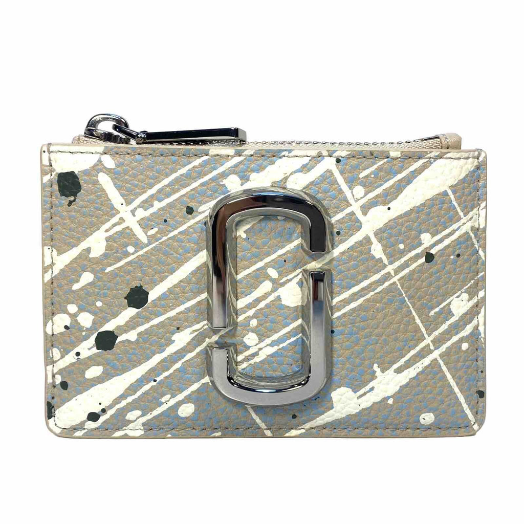 MARC JACOBS J Logo Snapshot Leather Zip Wallet Splatter Paint Grey (MSRP $125)