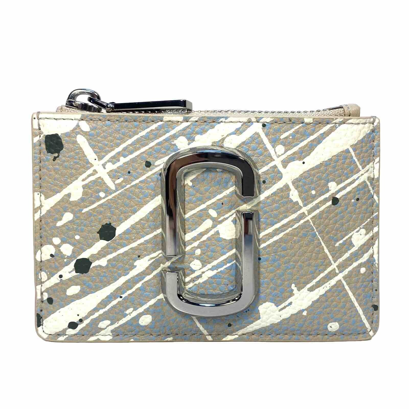 MARC JACOBS J Logo Snapshot Leather Zip Wallet Splatter Paint Grey (MSRP $125)