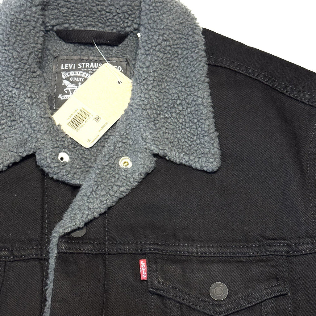 LEVIS Mens Recycled Sherpa Jacket Denim Jean Trucker Jacket Black L (MSRP $150)