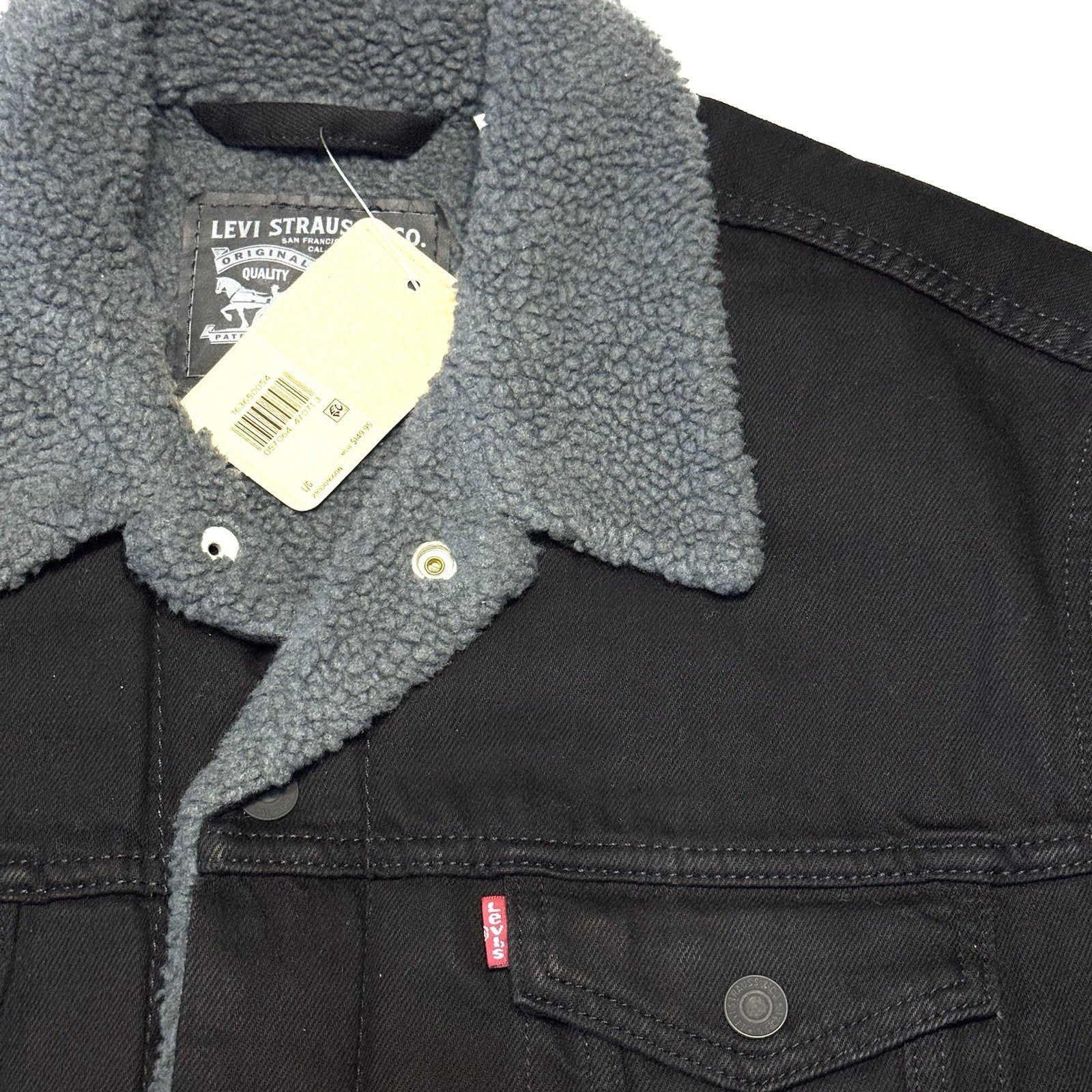 LEVIS Mens Recycled Sherpa Jacket Denim Jean Trucker Jacket Black L (MSRP $150)