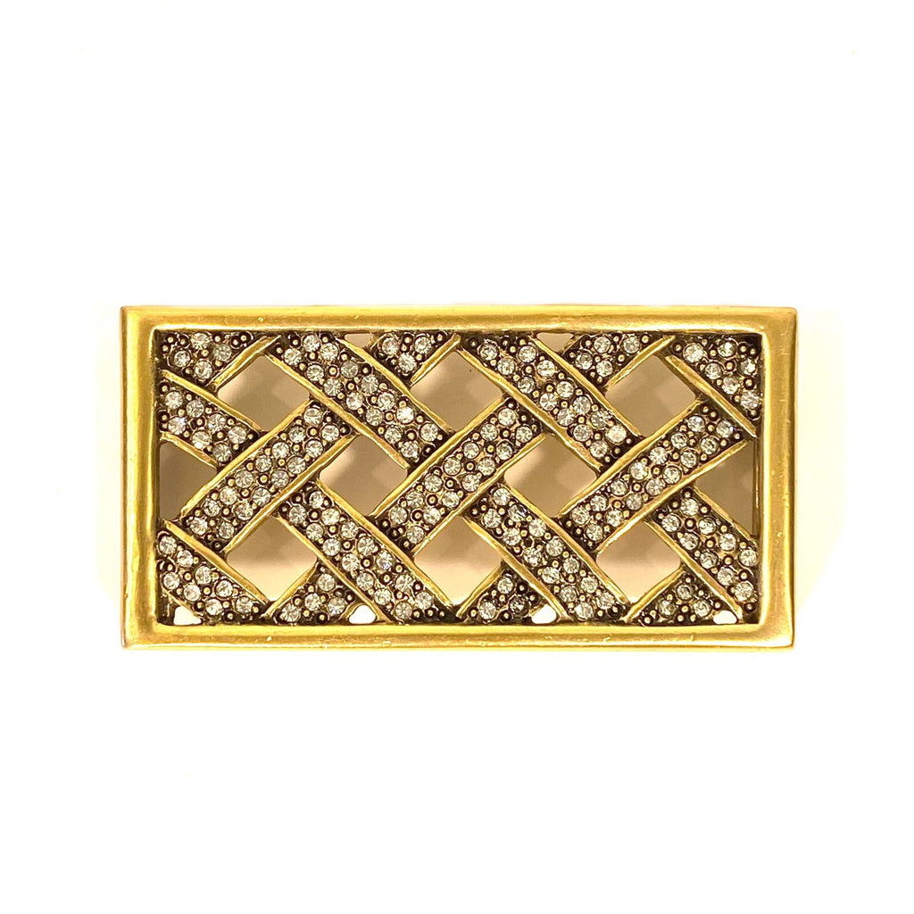 OSCAR DE LA RENTA Womens Jeweled Basket Weave Belt Buckle Gold 1.5in