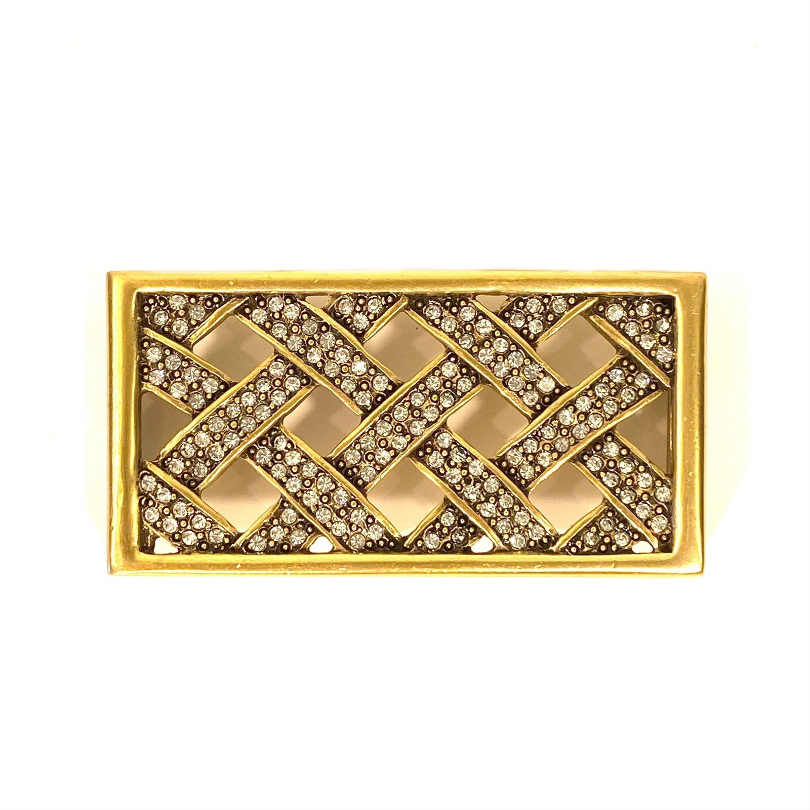 OSCAR DE LA RENTA Womens Jeweled Basket Weave Belt Buckle Gold 1.5in