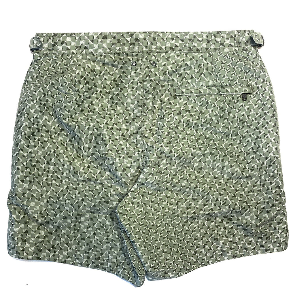 TODD SNYDER Mens 7in Geometric Tailored Swim Shorts Trunks Green (MSRP $248)