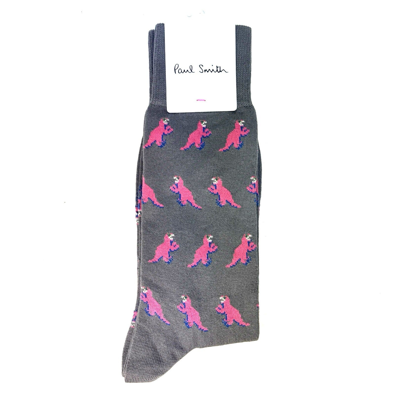 PAUL SMITH Mens Pink Dinosaurs Socks Grey O/S (MSRP $30)