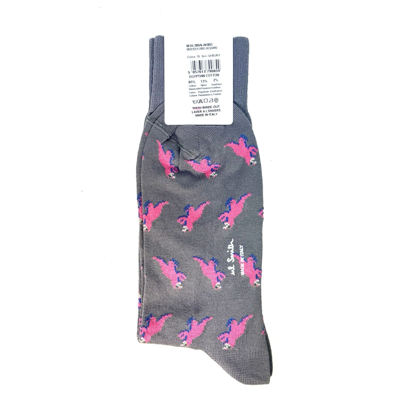 PAUL SMITH Mens Pink Dinosaurs Socks Grey O/S (MSRP $30)