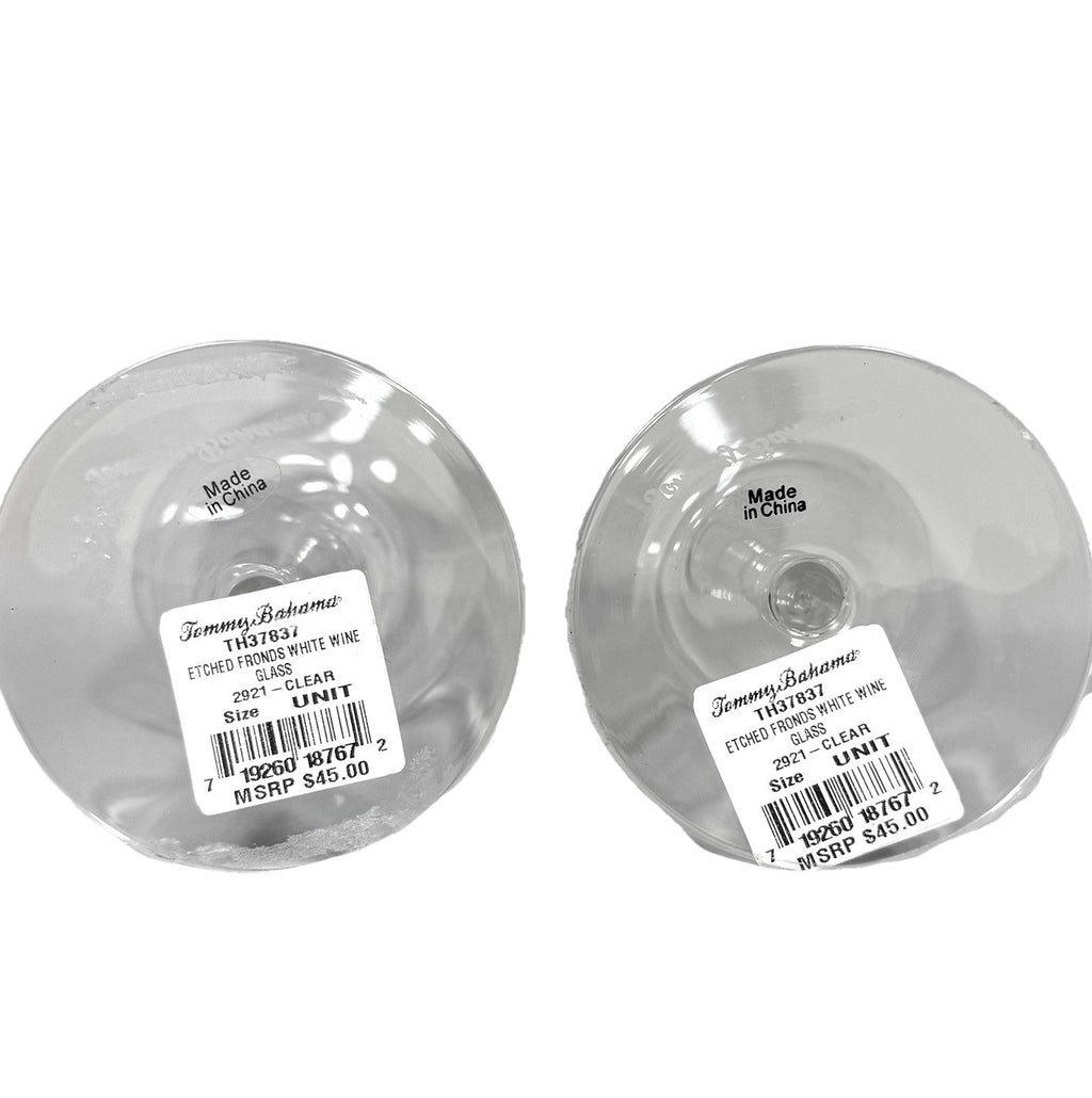 TOMMY BAHAMA Etched Fronds 10in Crystal White Wine Glasses Set of 2