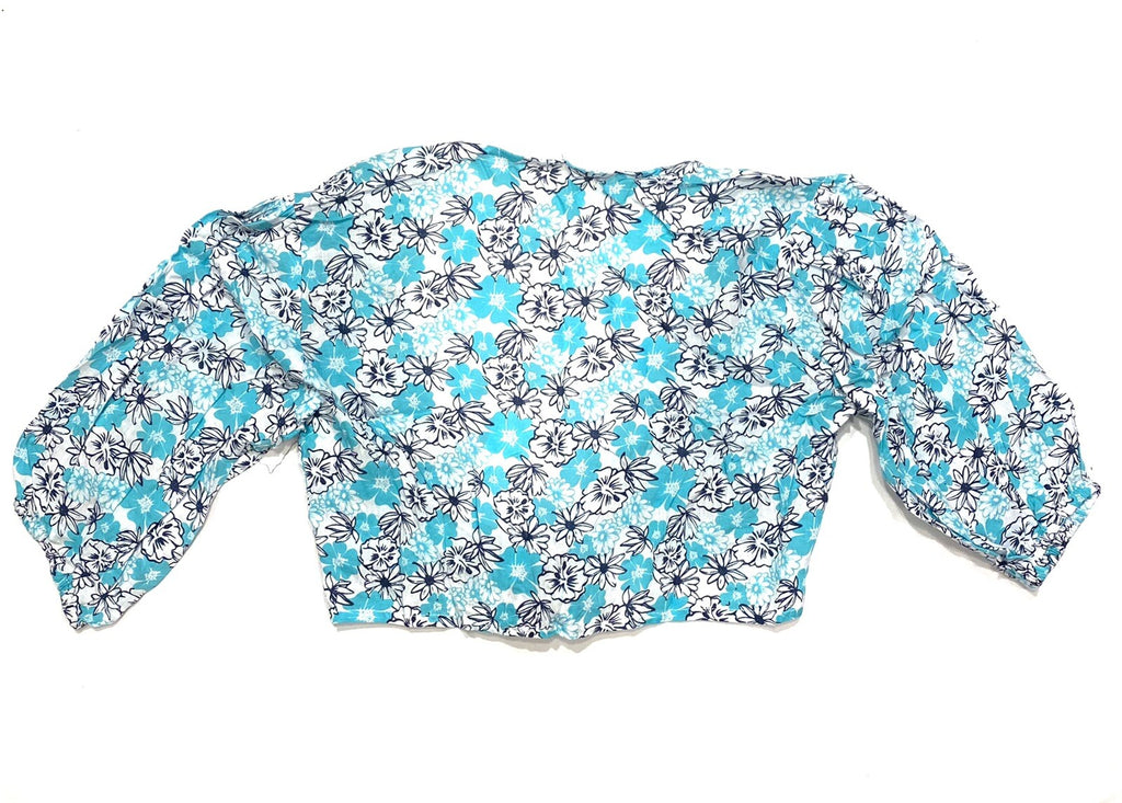 COOL CHANGE Womens Floral Paisley Cropped Rayon Tie Top Cover Up Blue S