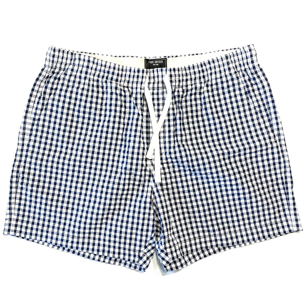 TODD SNYDER Mens 5in Gingham Seersucker Weekend Shorts Navy Blue (MSRP $148)