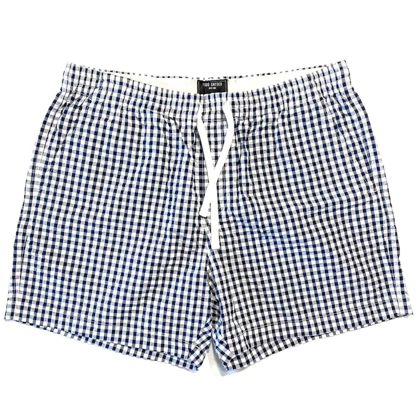 TODD SNYDER Mens 5in Gingham Seersucker Weekend Shorts Navy Blue (MSRP $148)