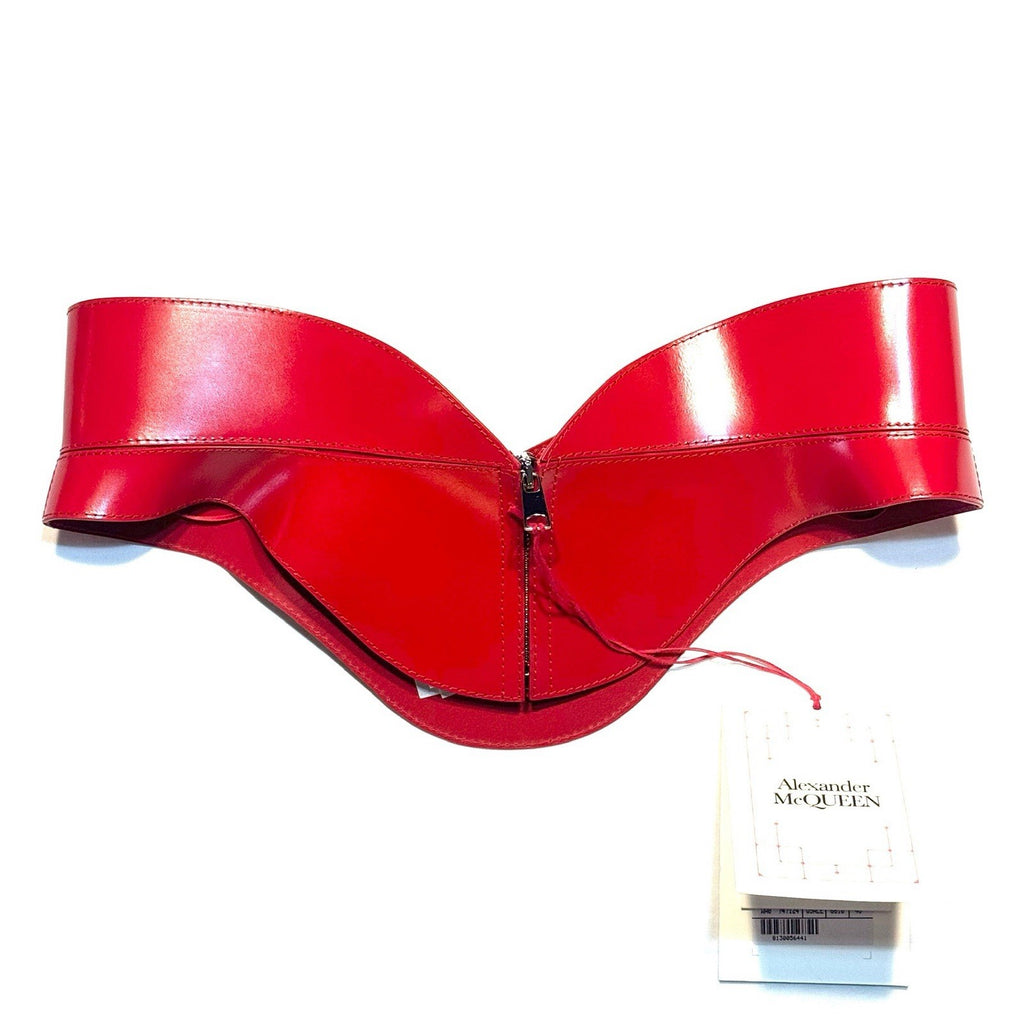 ALEXANDER MCQUEEN Womens Calf Leather Corset Belt Red 46 (MSRP $2,190)