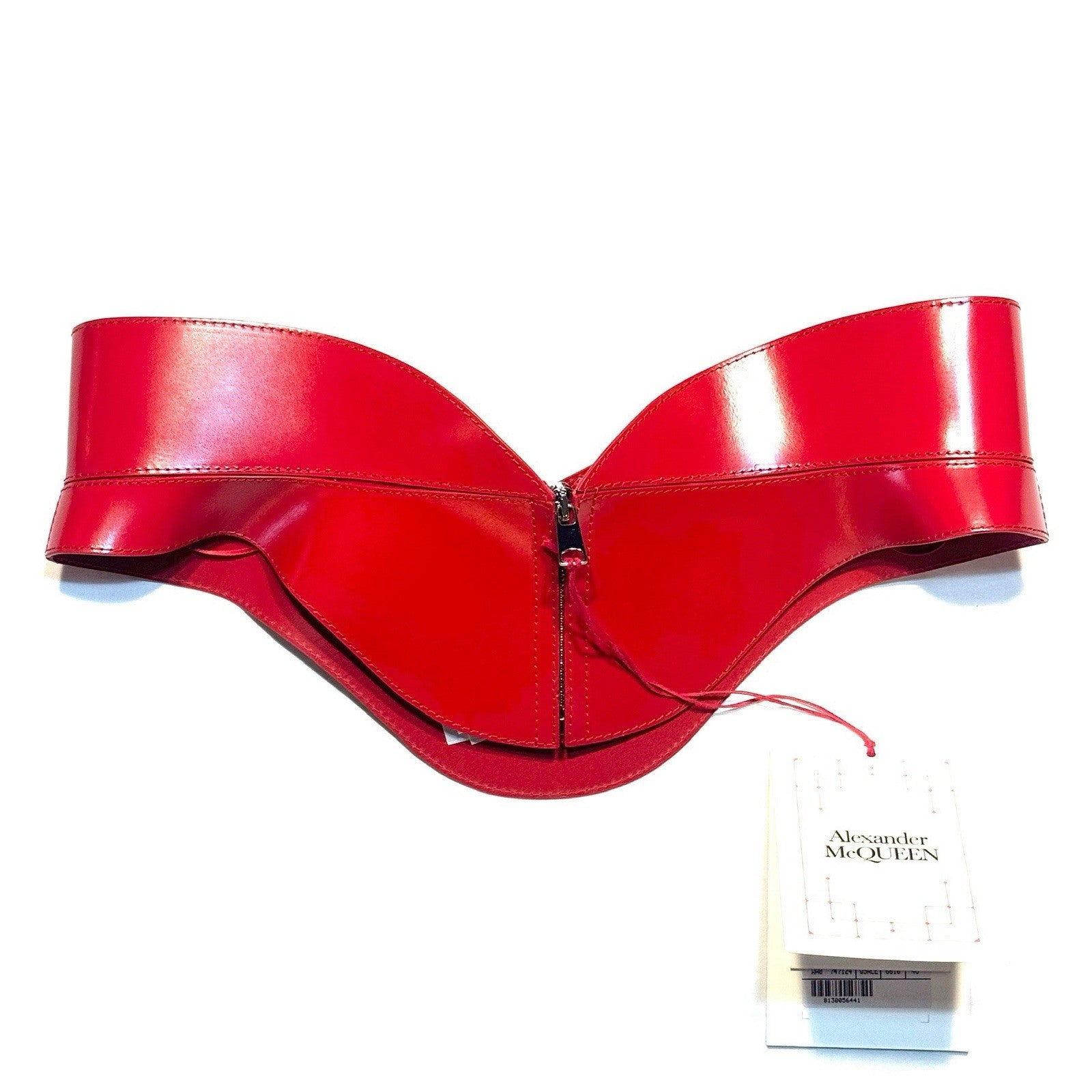 ALEXANDER MCQUEEN Womens Calf Leather Corset Belt Red 46 (MSRP $2,190)
