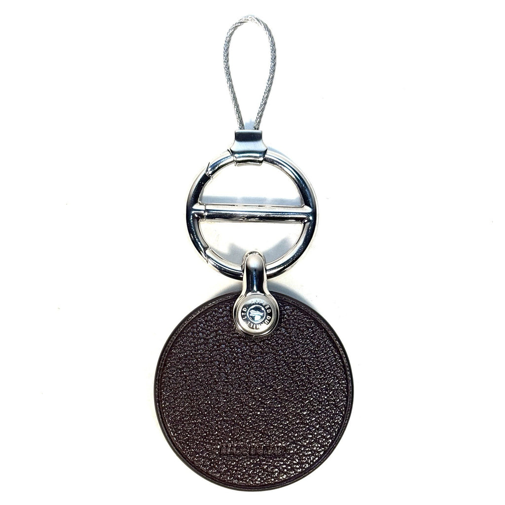 DUNHILL Duke Round Goat Leather ID Tag Key Fob Keychain Brown (MSRP $315)