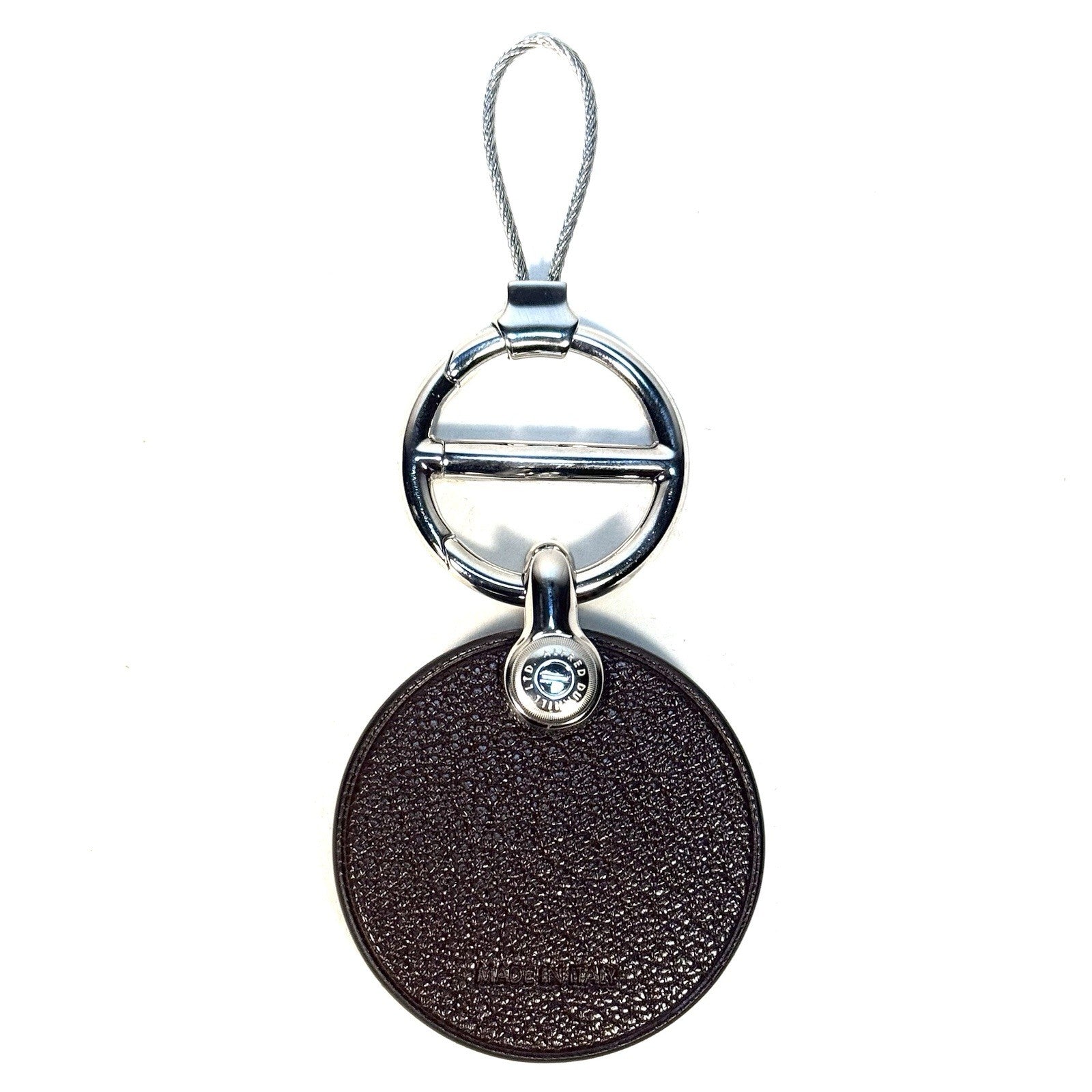 DUNHILL Duke Round Goat Leather ID Tag Key Fob Keychain Brown (MSRP $315)