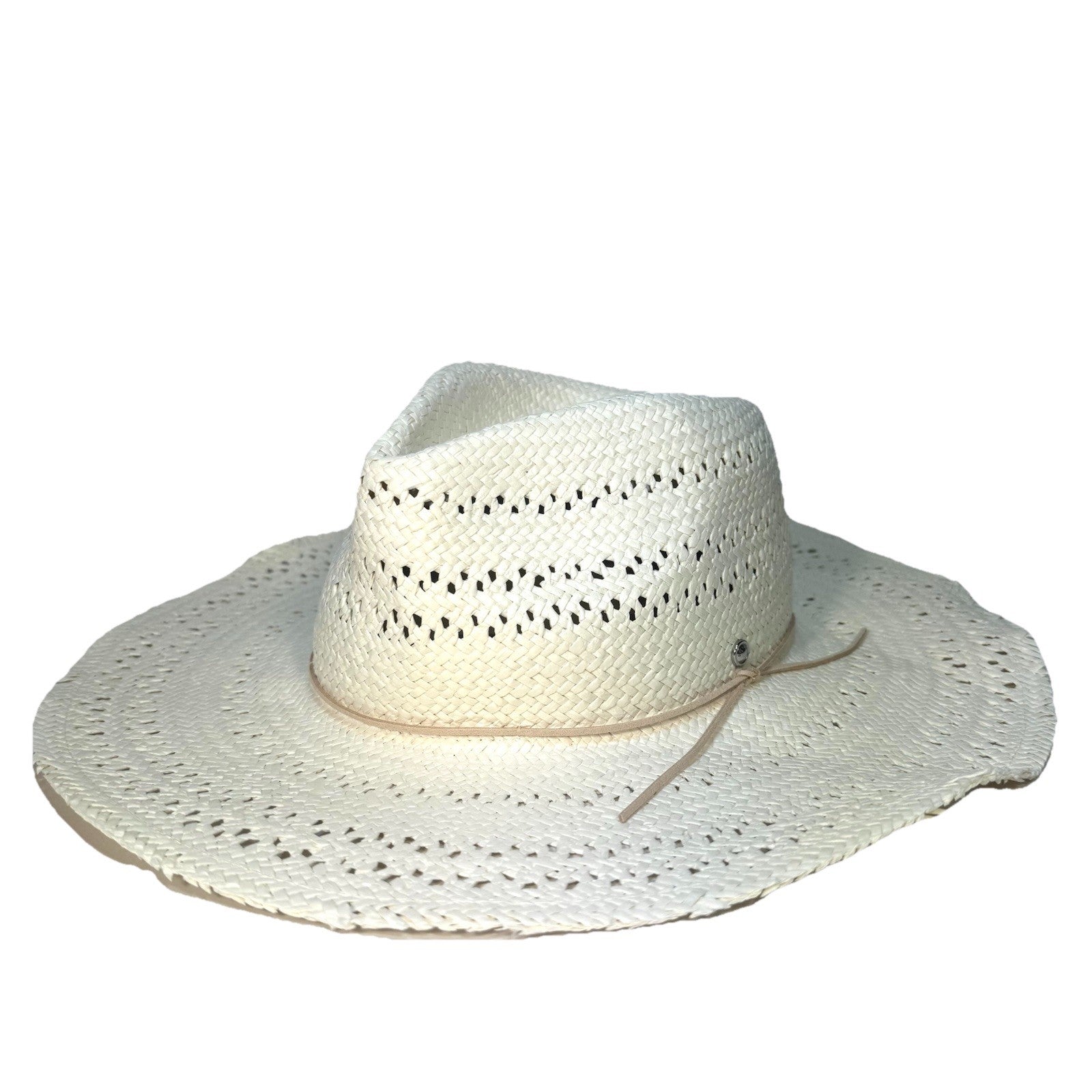 RAG & BONE Womens Elle Perforated Straw Fedora Hat Ivory White (MSRP $225)