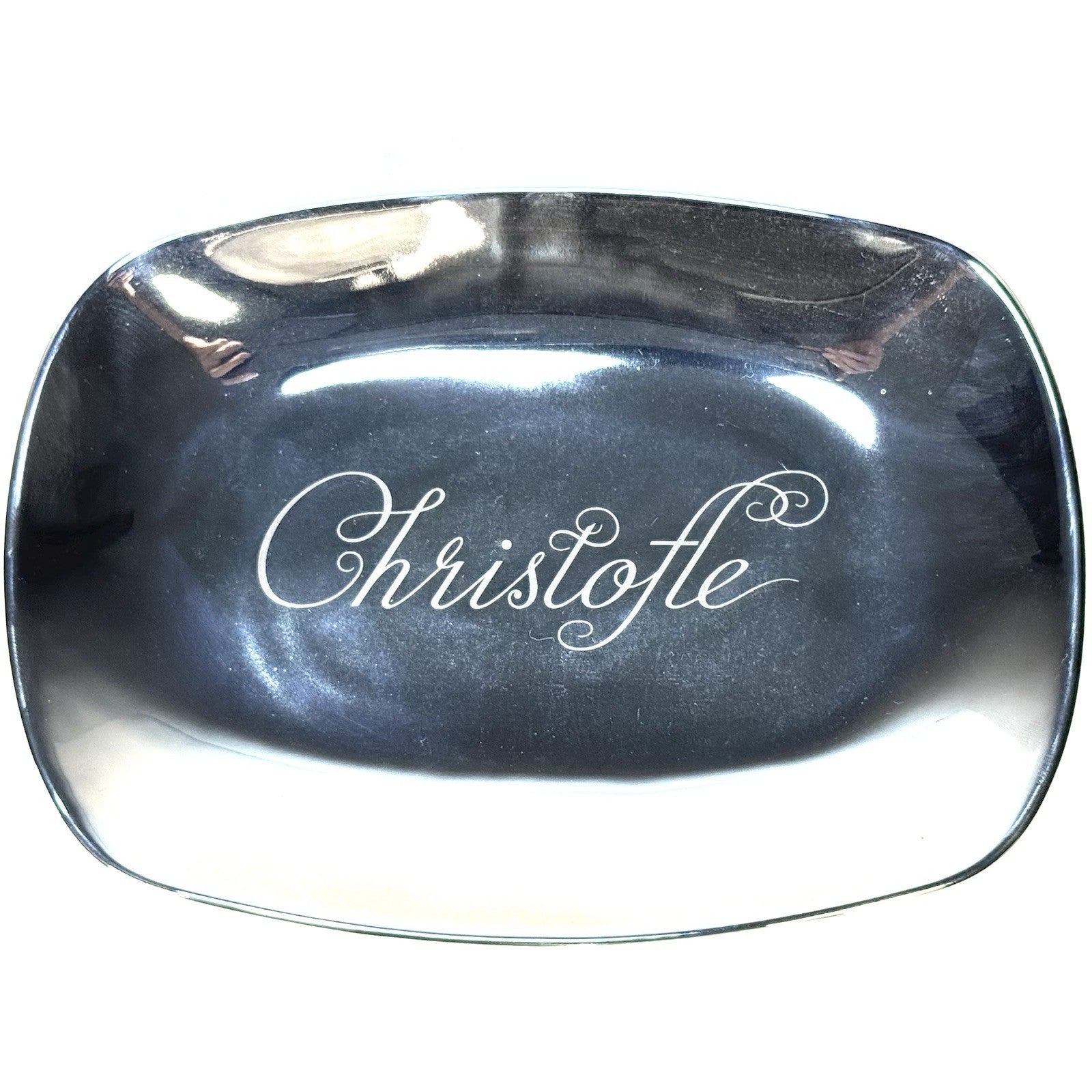 CHRISTOFLE Silver Plated Chri-Chri Porcelain Vide Poche Trinket Tray (MSRP $200)