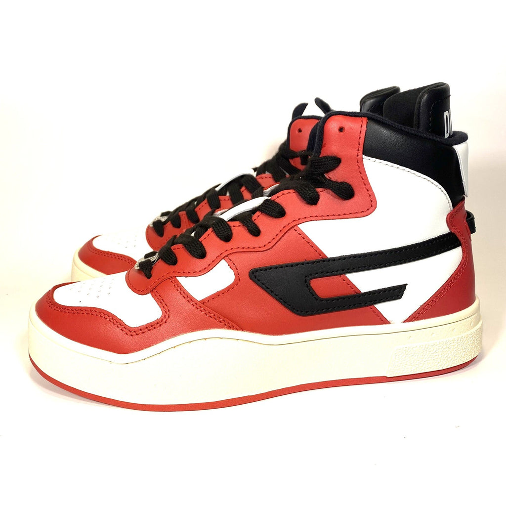 DIESEL Mens Ukiyo Mid Top Leather Sneakers Mars Red (MSRP $250)