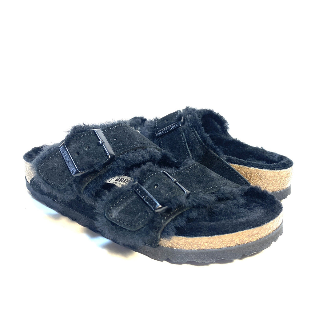 BIRKENSTOCK Womens Arizona Shearling Fur Sandals Narrow Black 36 (MSRP $150)
