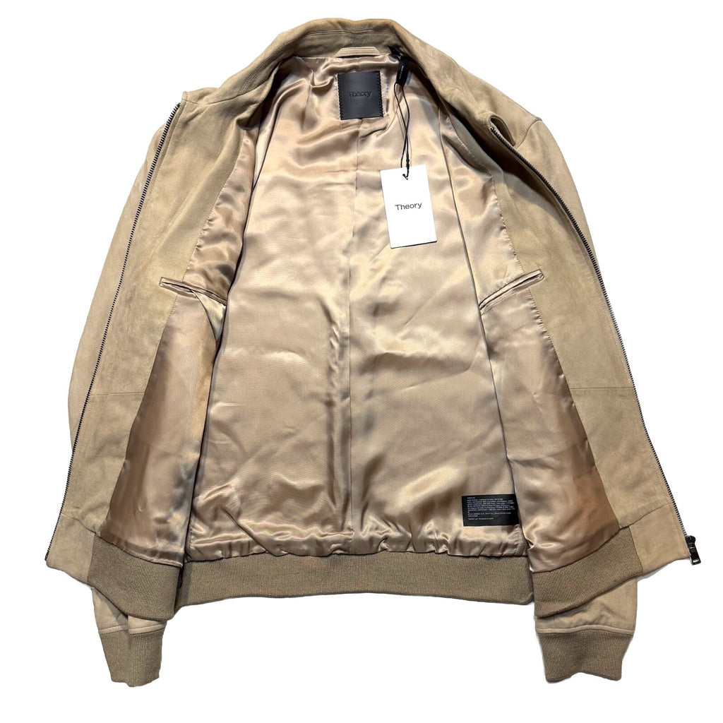 THEORY Mens Wyatt Suede Leather Zip Jacket Sand Beige S (MSRP $1,195)