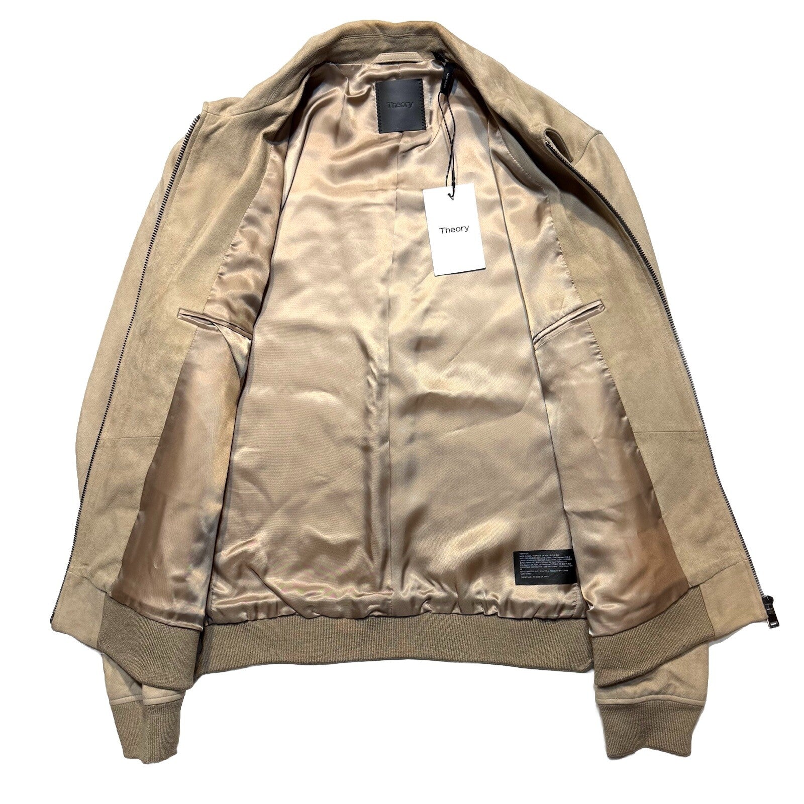 THEORY Mens Wyatt Suede Leather Zip Jacket Sand Beige S (MSRP $1,195)