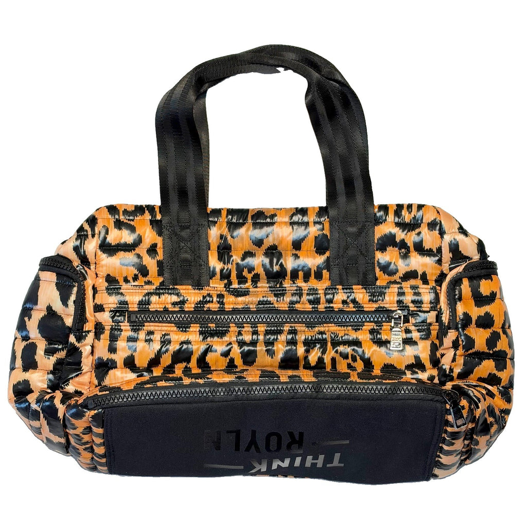 THINK ROYLN Voyager Puffer Zip Duffle Travel Bag Pearl Leopard (MSRP $228)