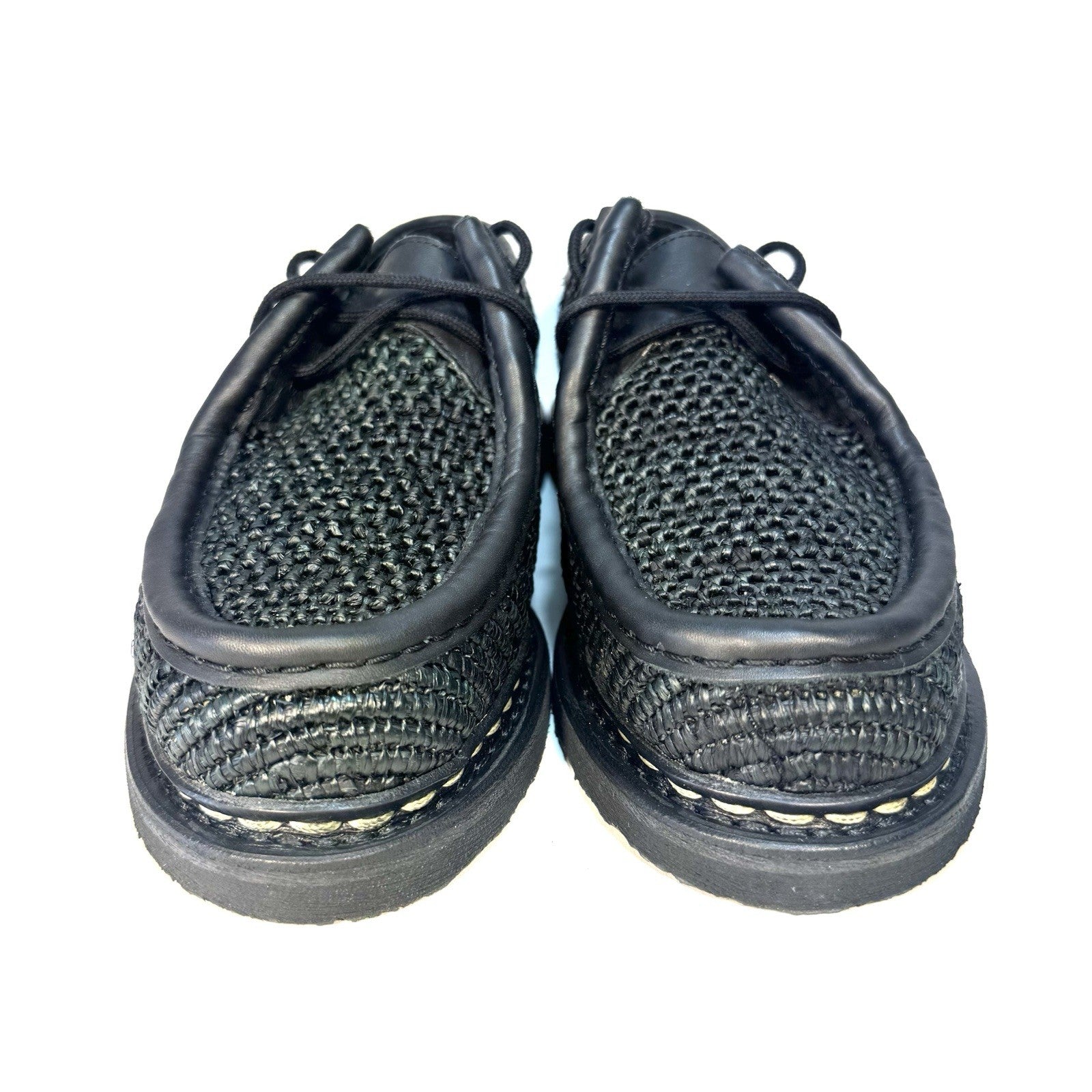 PARABOOT Mens Michael Raphia Woven Straw Leather Derby Shoes Black (MSRP $615)