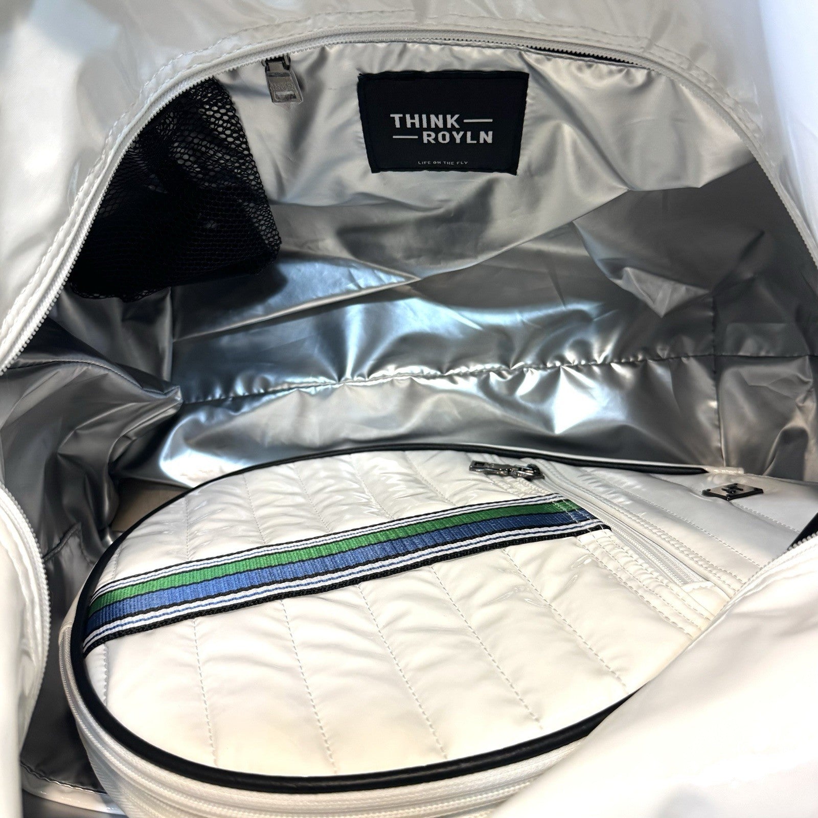 THINK ROYLN Ace Of The Court Pickleball Tennis Tote Bag Patent White (MSRP $228)