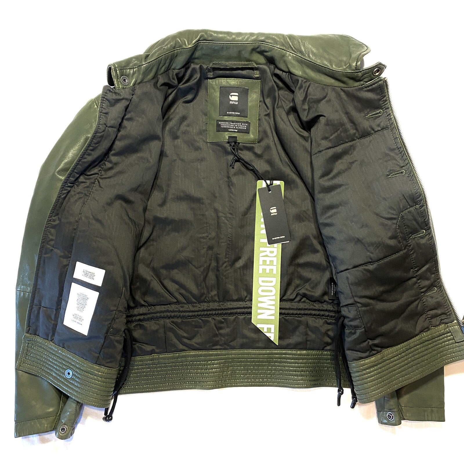 G STAR RAW Womens Vintage Short Leather Zip Jacket Coat Combat Green (MSRP $590)