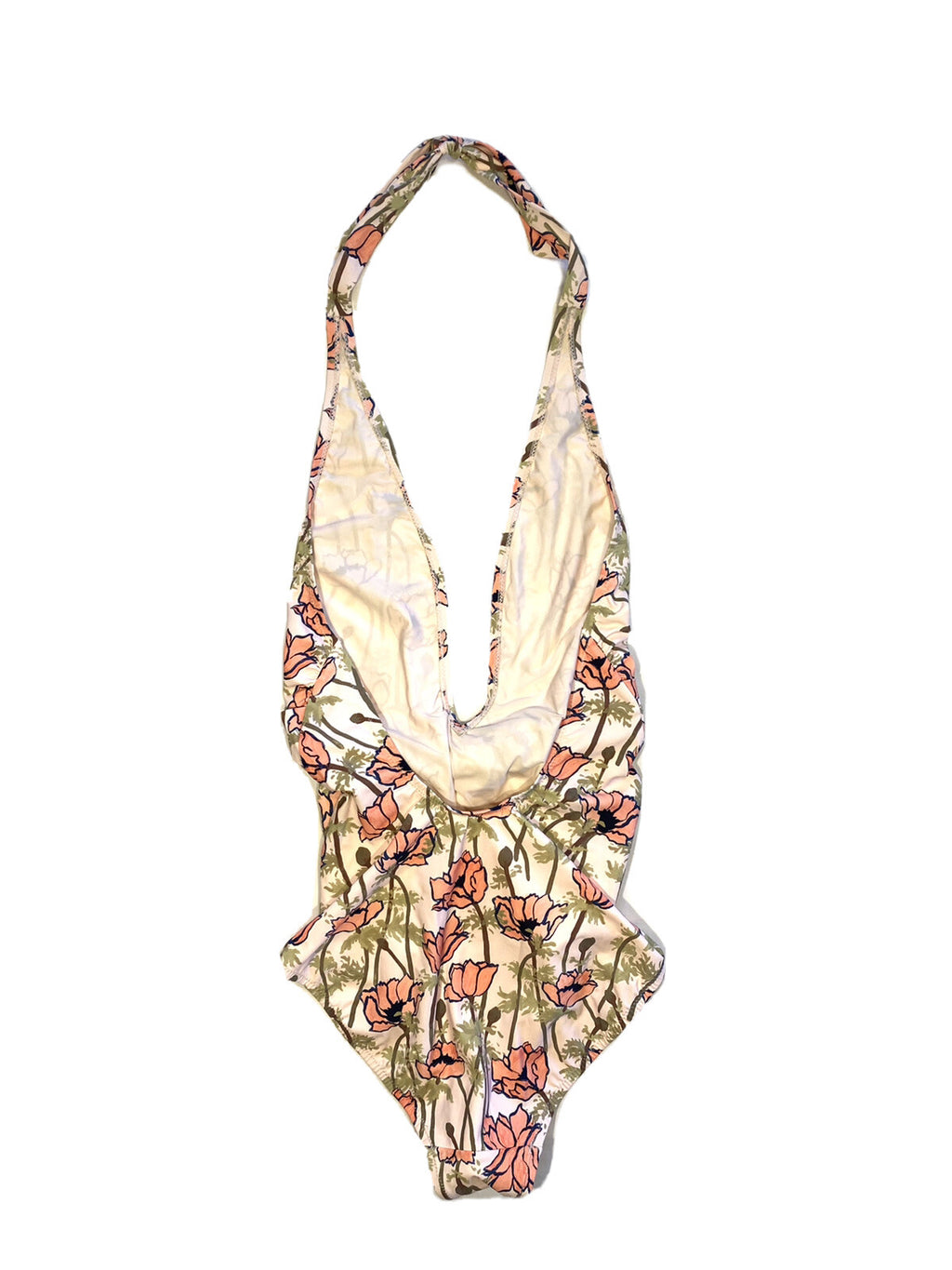 TORY BURCH Poppies Printed Tie Front One Piece Swimsuit Pink Beige (MSRP $218)
