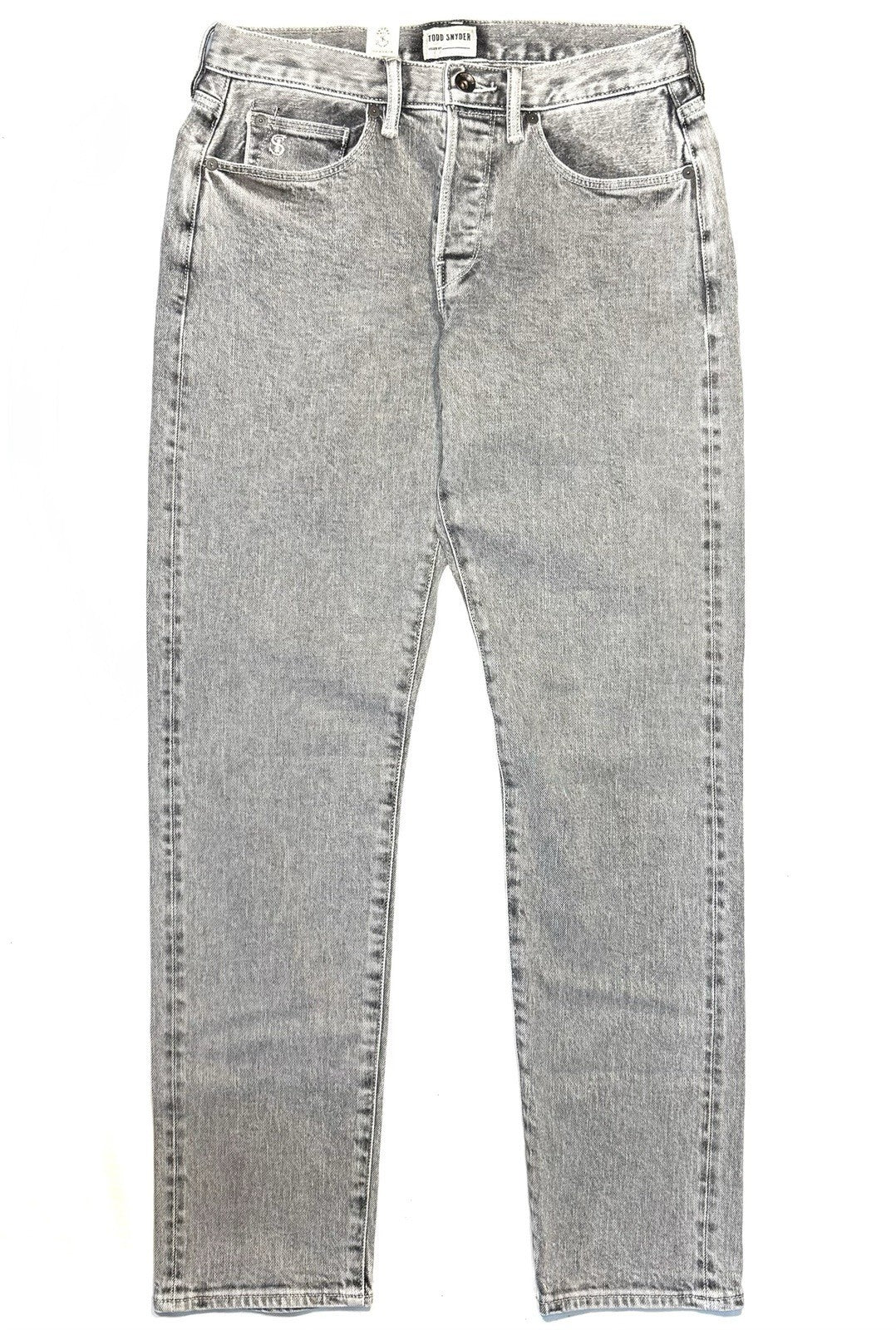 TODD SNYDER Mens Slim Fit Acid Wash Selvedge Denim Jeans Grey (MSRP $248)
