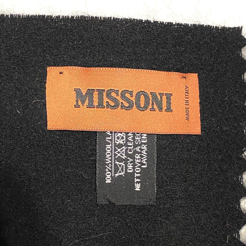 MISSONI Mens Womens Wool Fringe Scarf Multicolor Logo Black Gray Red
