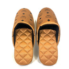 MCM Unisex Visetos Logo Silk Room Slippers Cognac Brown (MSRP $260)