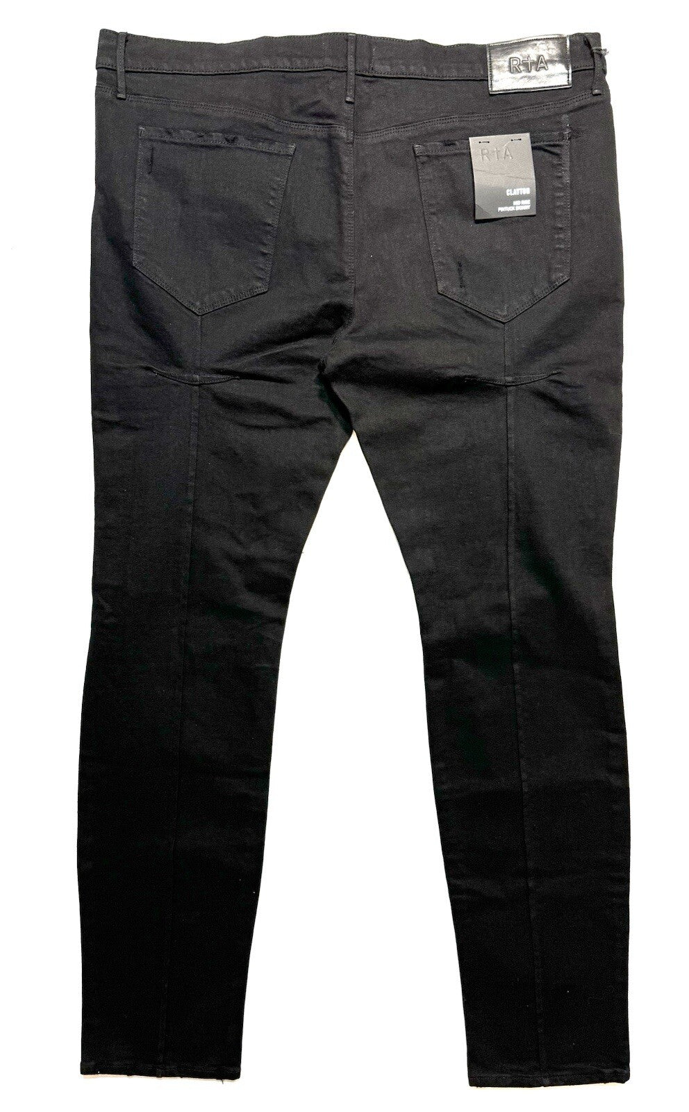 RtA Mens Clayton Mid Rise Pintuck Ripped Skinny Jeans Black 42 (MSRP $158)