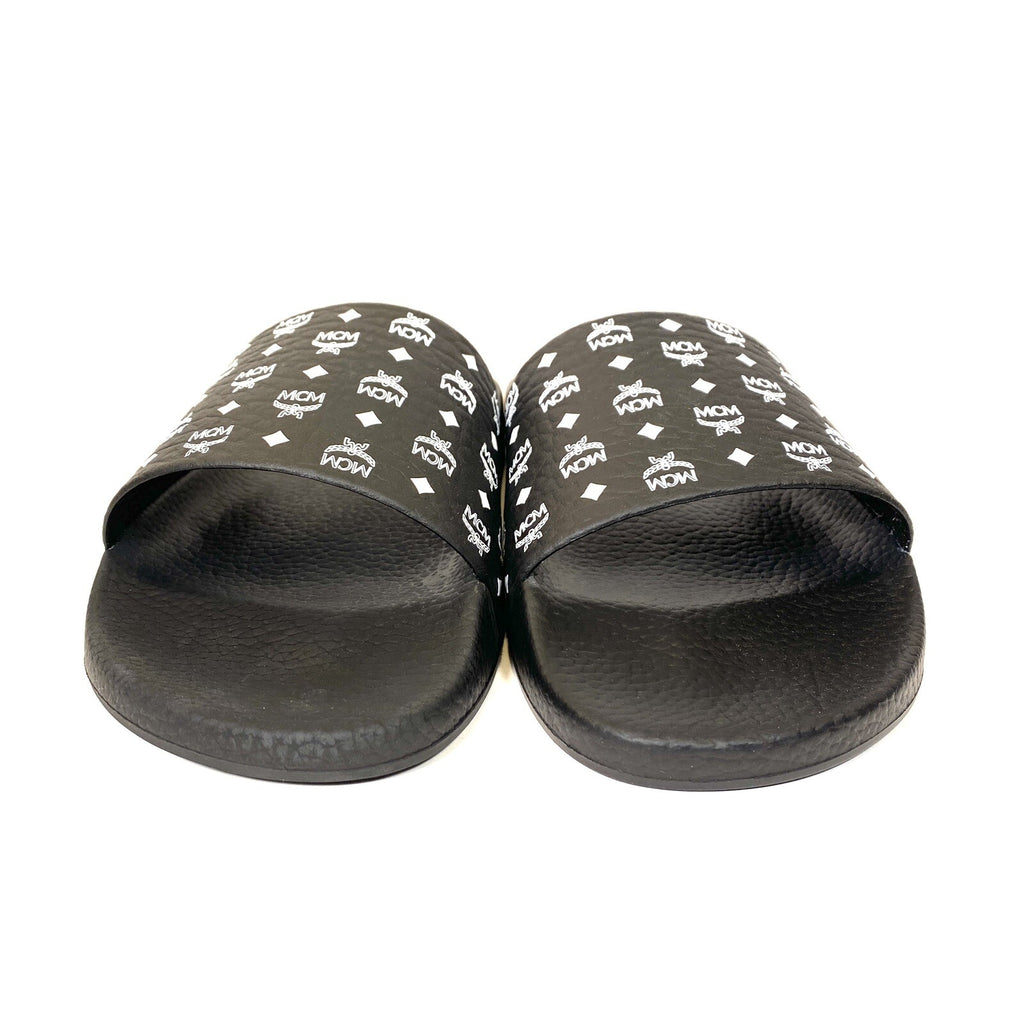 MCM Mens Monogram Logo Print Rubber Slides Sandals Black (MSRP $210)