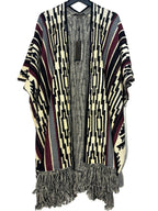 MAX SPORT Womens Geometric Stripe Poncho Black Burgundy O/S (MSRP $238)